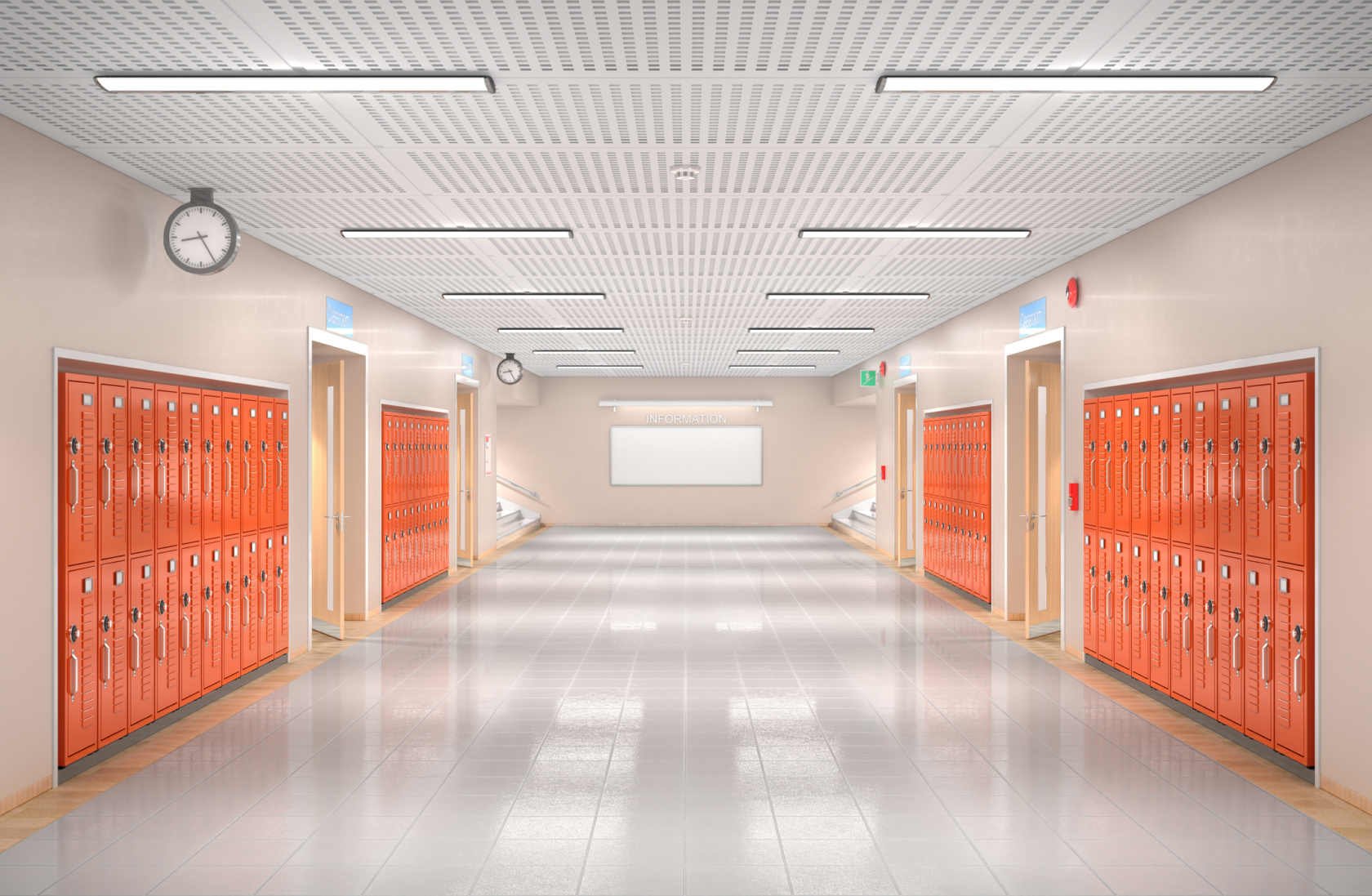 School Corridor Interior. 3d Illustration